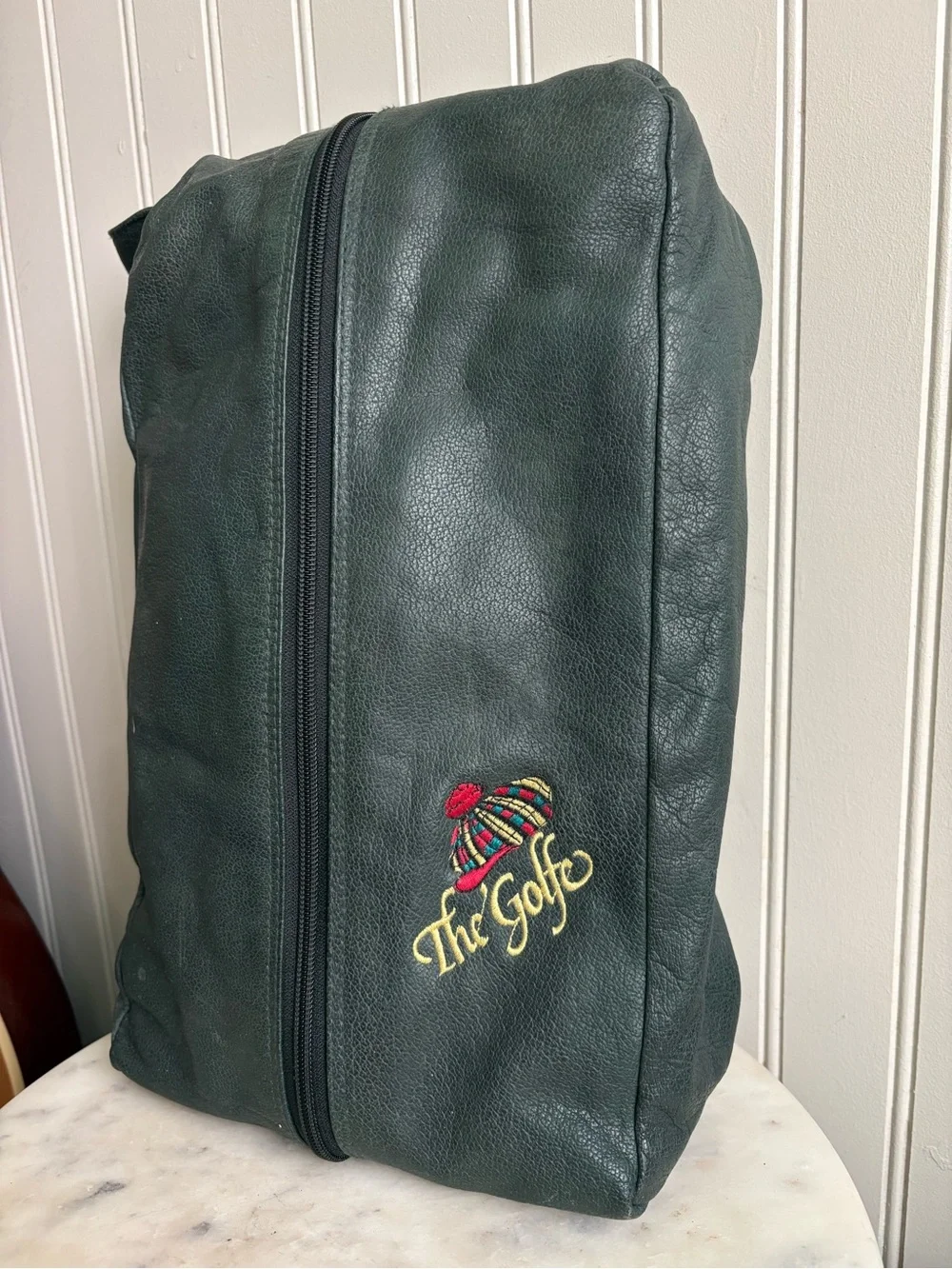 Vintage Golf Shoes Travel Bag Green Faux Leather & Black Velour VTG Grandpacore